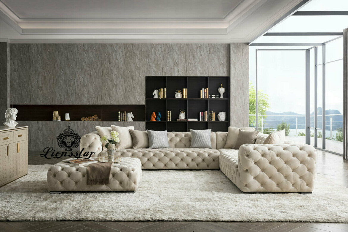 Designer Wohnlandschaft Modern Chesterfield Hell