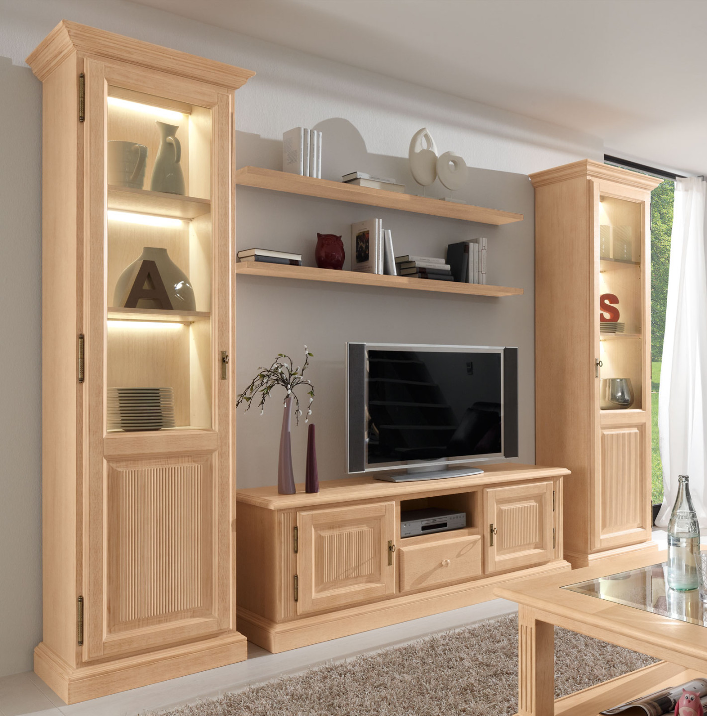 Wohnwand Wohnzimmer Schrank Set Casapino -teilig  Vitrinen TV-Schrank   Wandborde